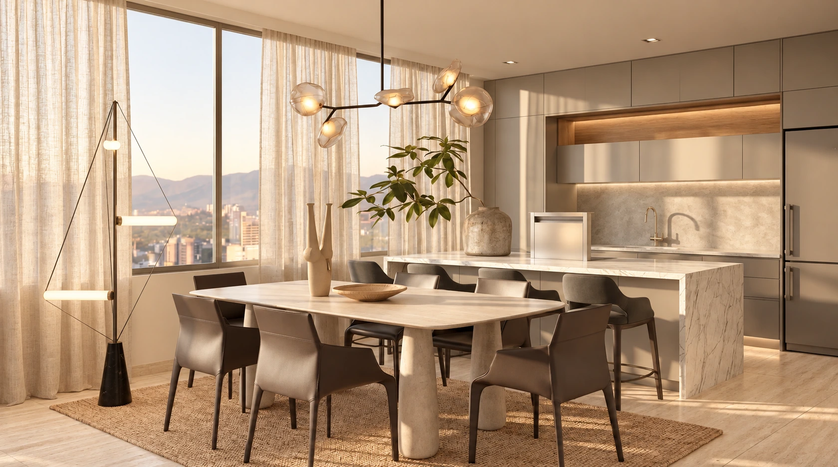 Comedor bajo la cubierta de caña