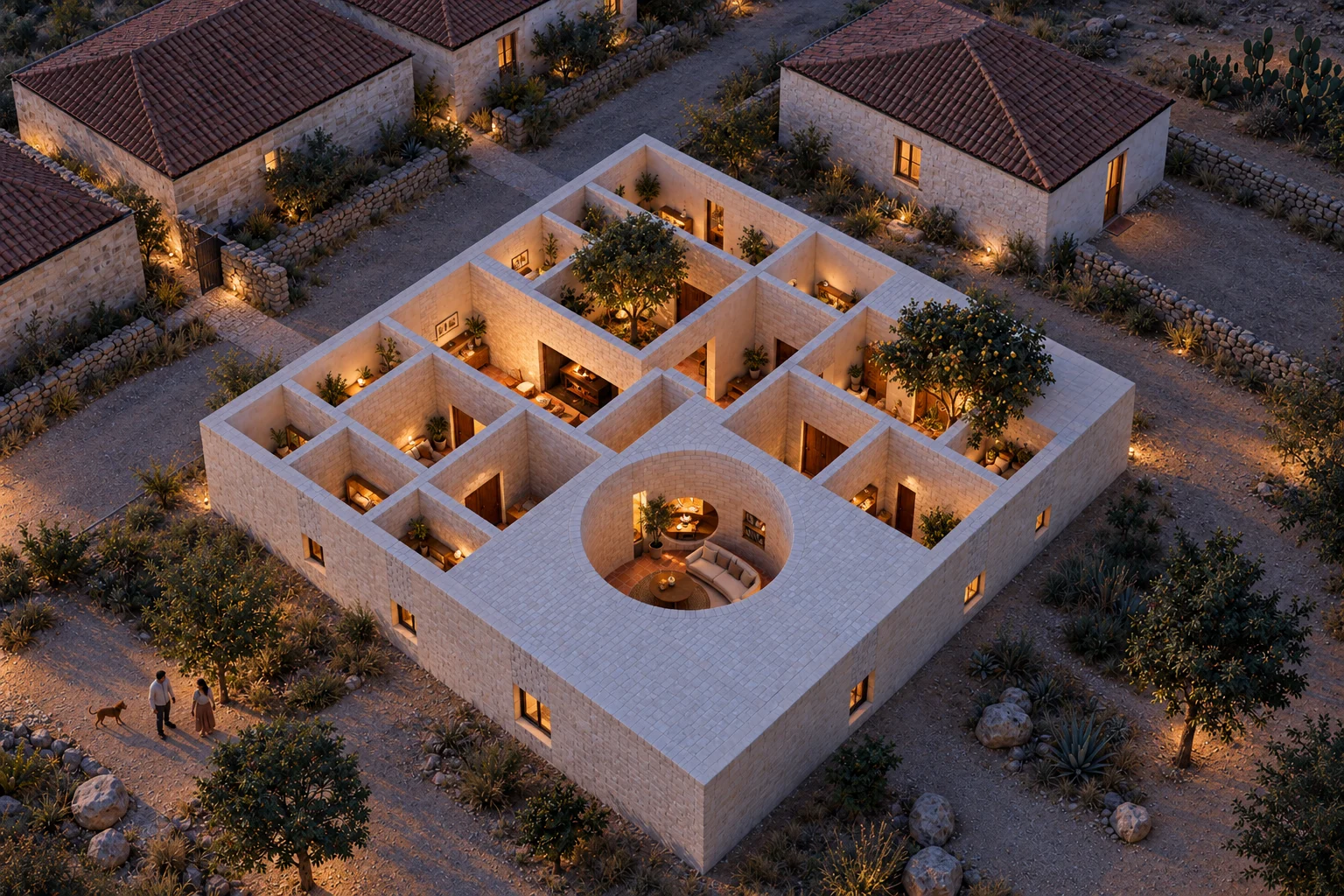 The whole at blue hour — Carved house