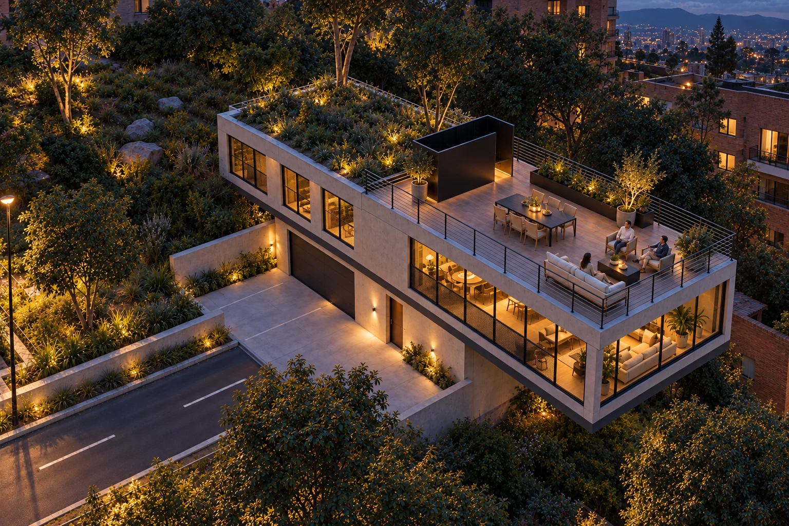 The whole at blue hour — Hillside house