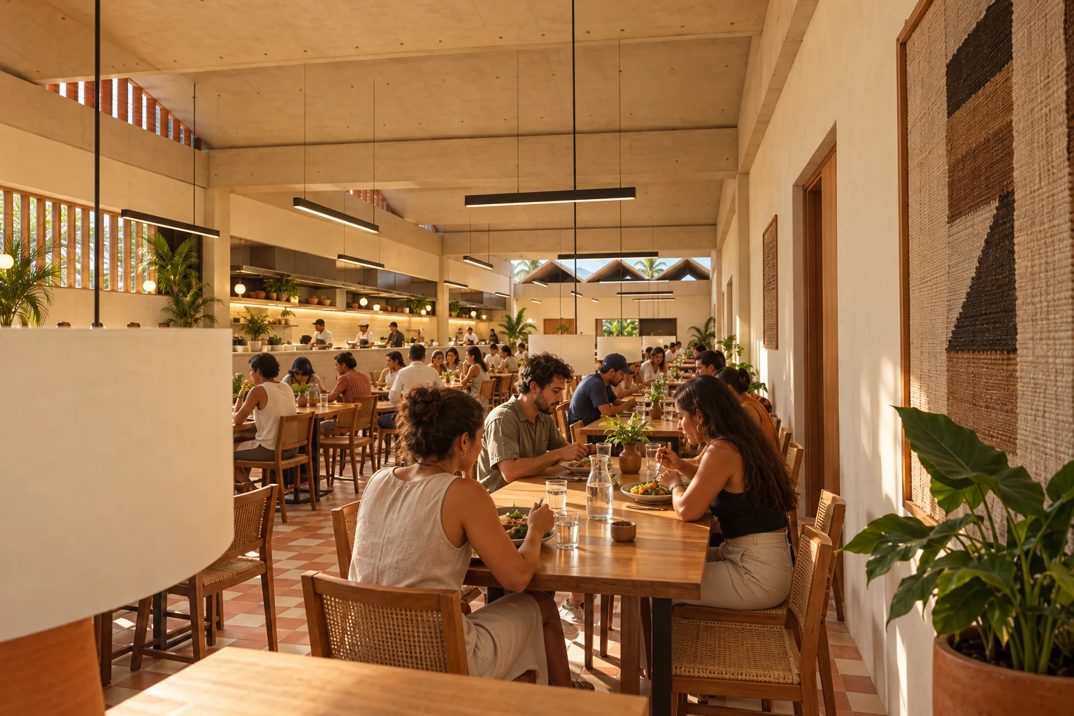 Dining hall and kitchen — Patios de la Sierra