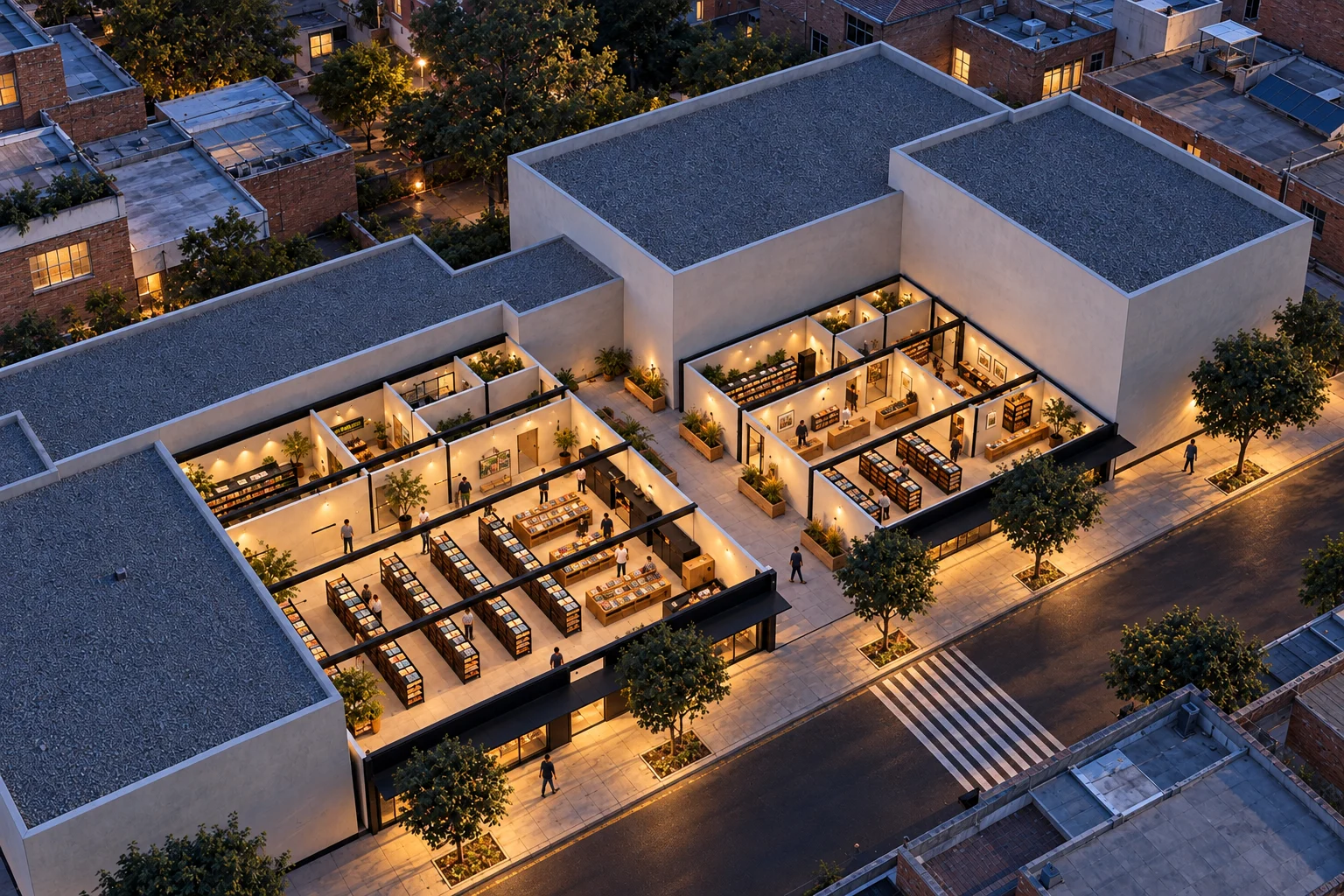 The whole at blue hour — umbral / retail expansion