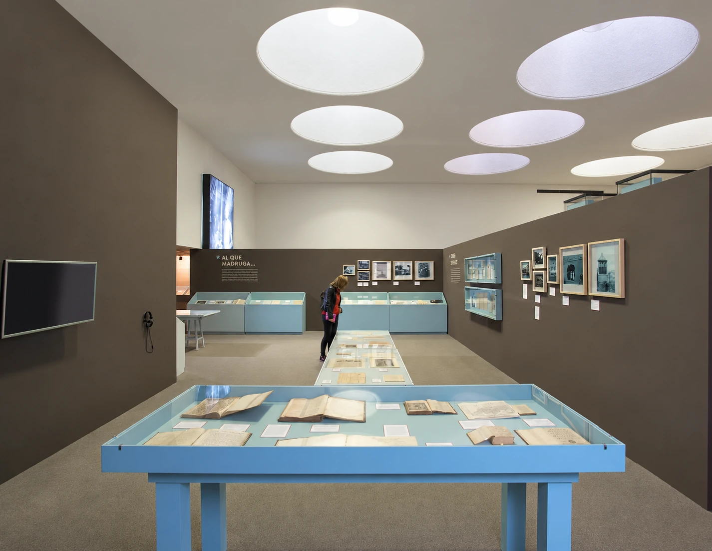 table cases beneath the rooflights — BLAA 60 years
