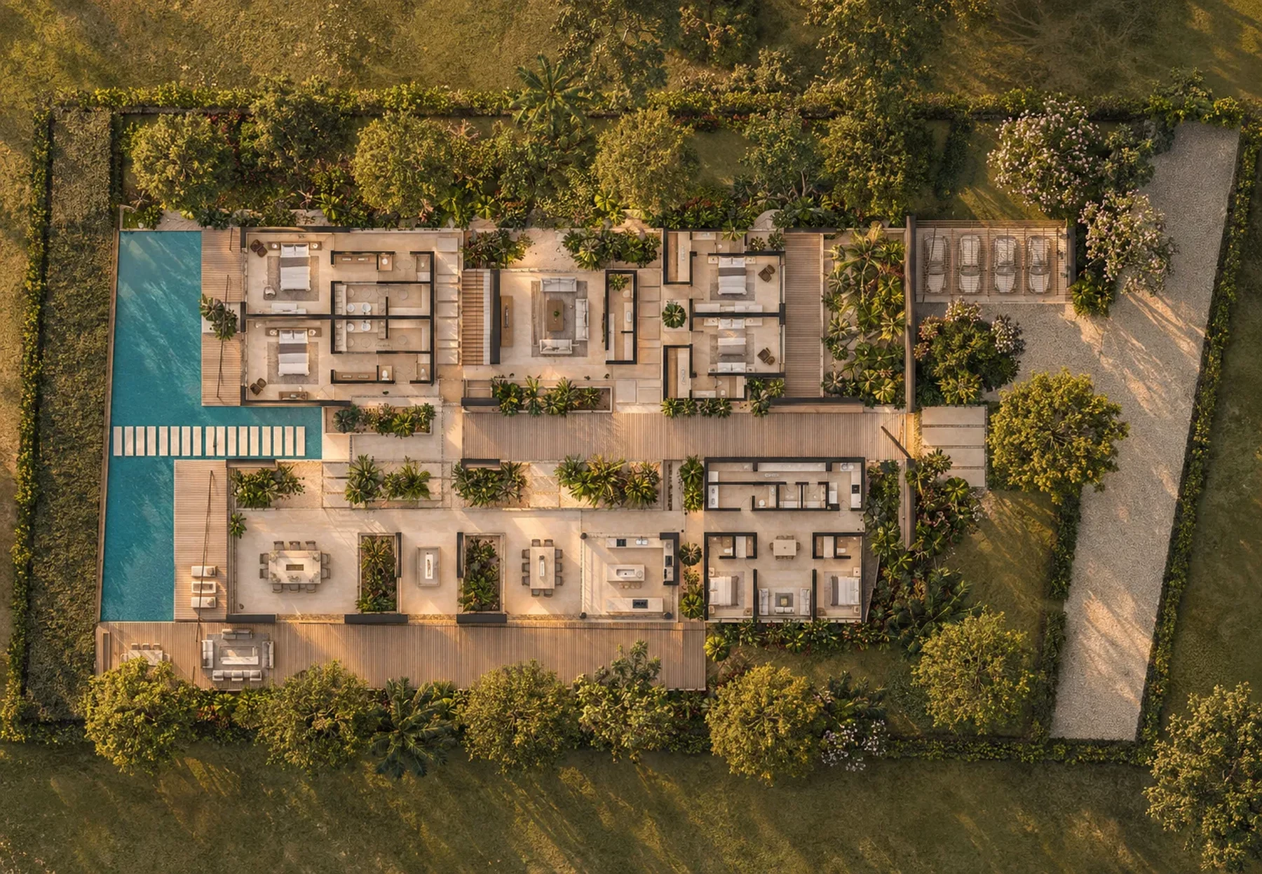 Two bars and courtyards