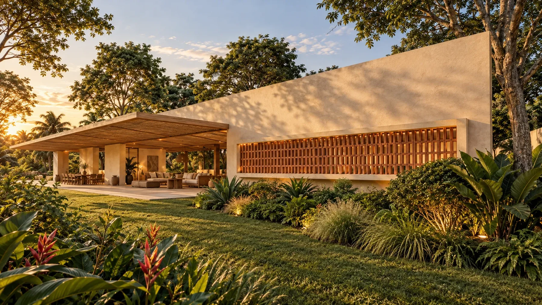 Wall, screen and overhang