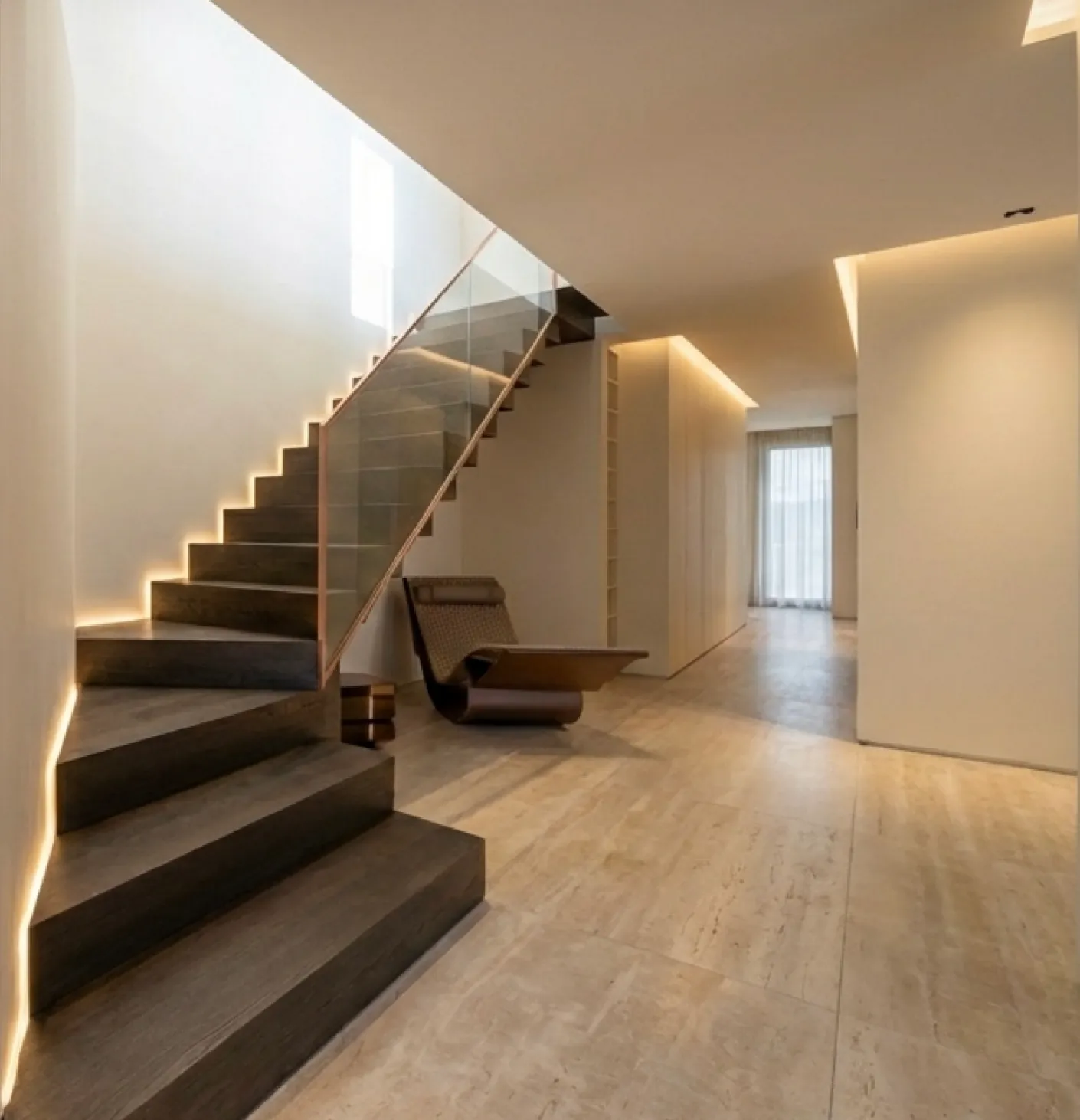 Escalera · madera y vidrio